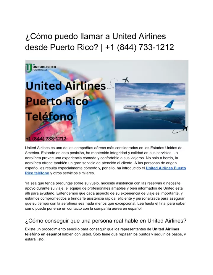 PPT - ¿Cómo puedo llamar a United Airlines desde Puerto Rico  1 (844) 733-1212 PowerPoint Presentation - ID:13547596